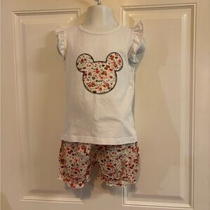 Size 2T Mud Kingdom Minnie Mouse  Two-Piece Flutter Tee Ruffle Shorts Set EUC!